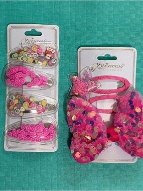 Princess Kids Pink Sequin Bow & Fruit Snap Clip Set